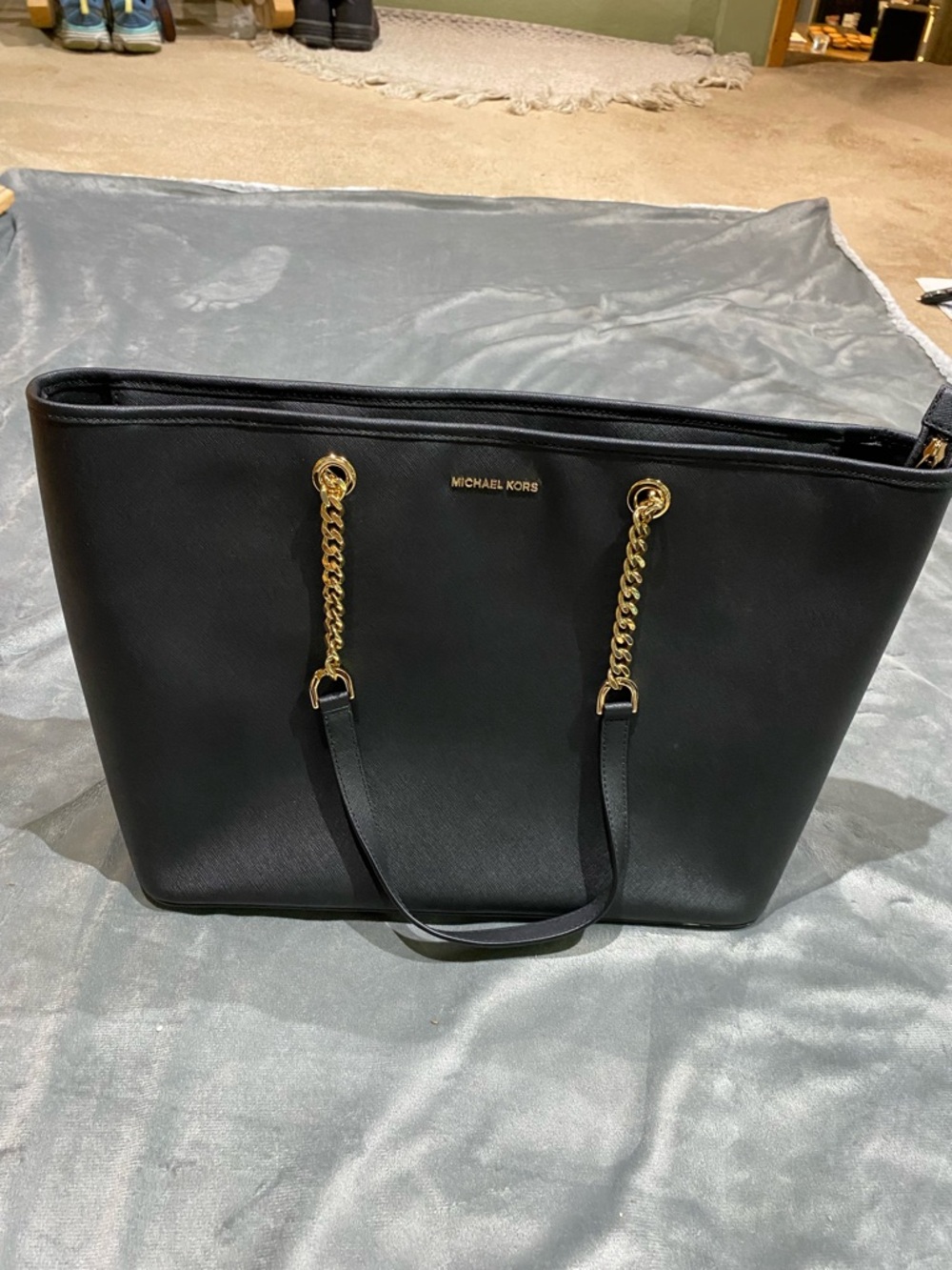 Michael Kors Black Tote with Gold Chain Handles - Picture 8 of 12